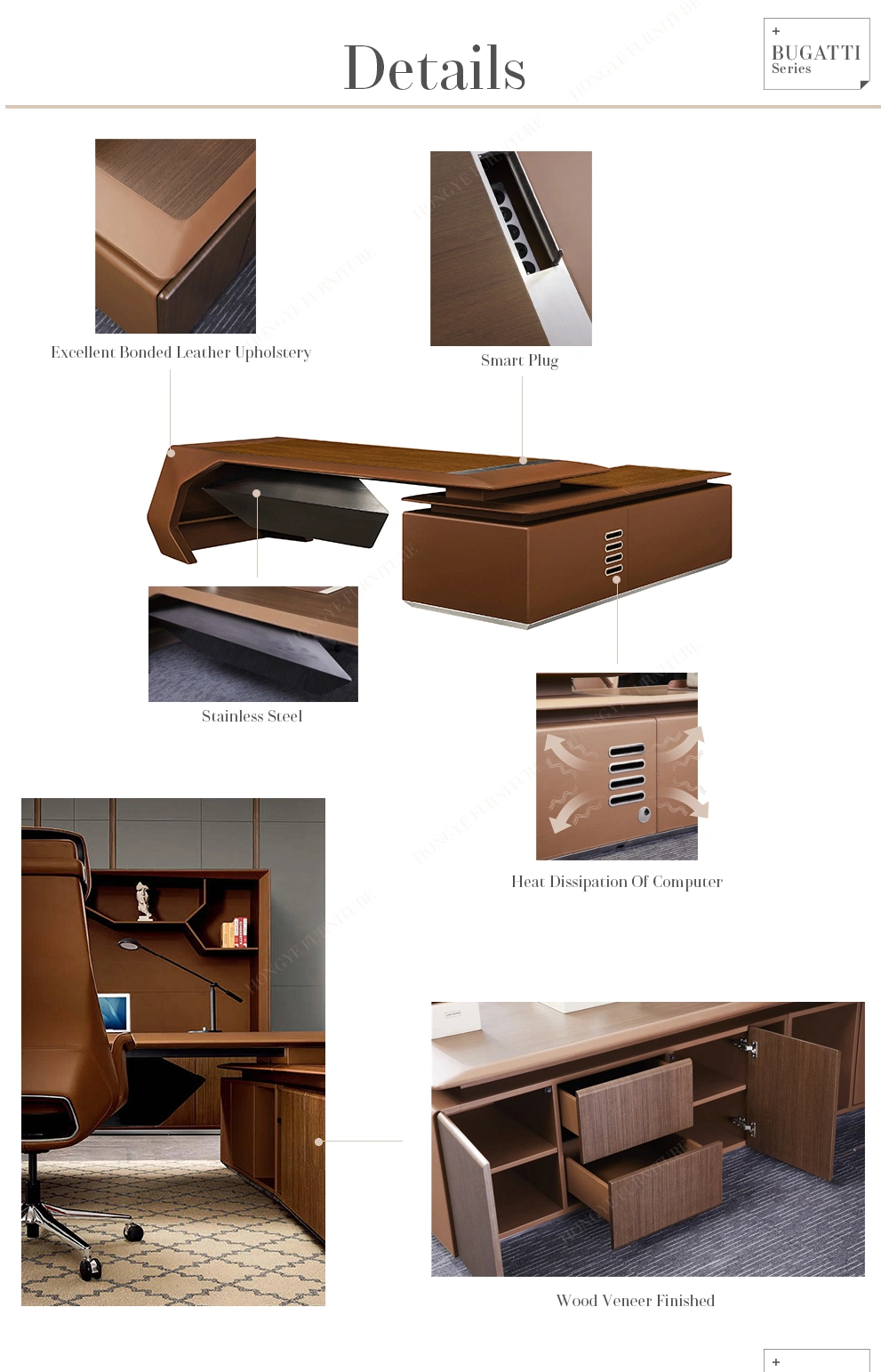 High Quality Luxury Modern L Shape Leather Wooden High End Director Manager CEO Executive Furniture Office Table