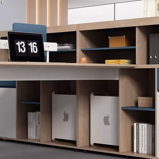 Table du personnel de bureau exécutif avec écran financier pour quatre personnes, remise sur grande quantité, avec armoire haute